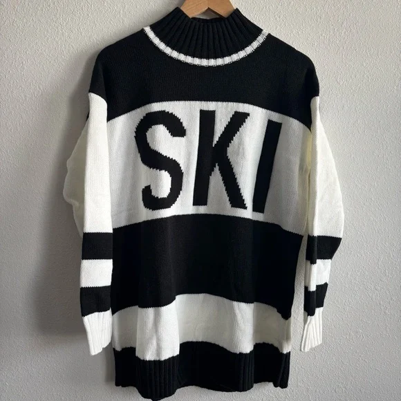 Show Me Your Mumu SKI Black and White Knit Chunky Sweater Oversized Size Small - Picture 4 of 11